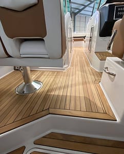 Luxury teak yacht deck detail with precision finishing in Mallorca
