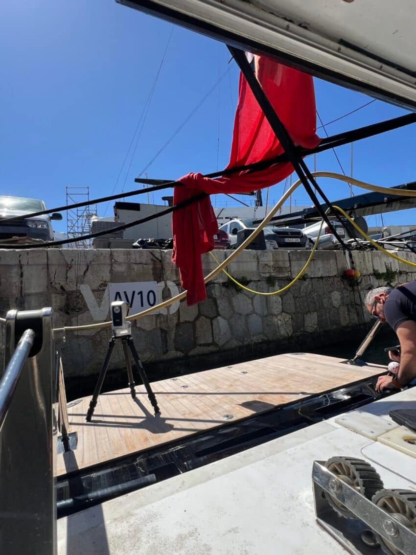 Yacht teak deck overview from above